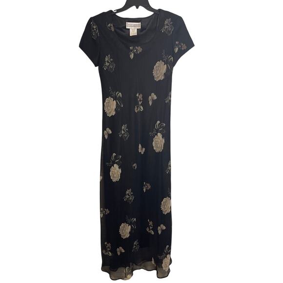 VTG Jessica Howard Black Floral Short Sleeve Floor Length Dress Women's Size 10 - Picture 2 of 6